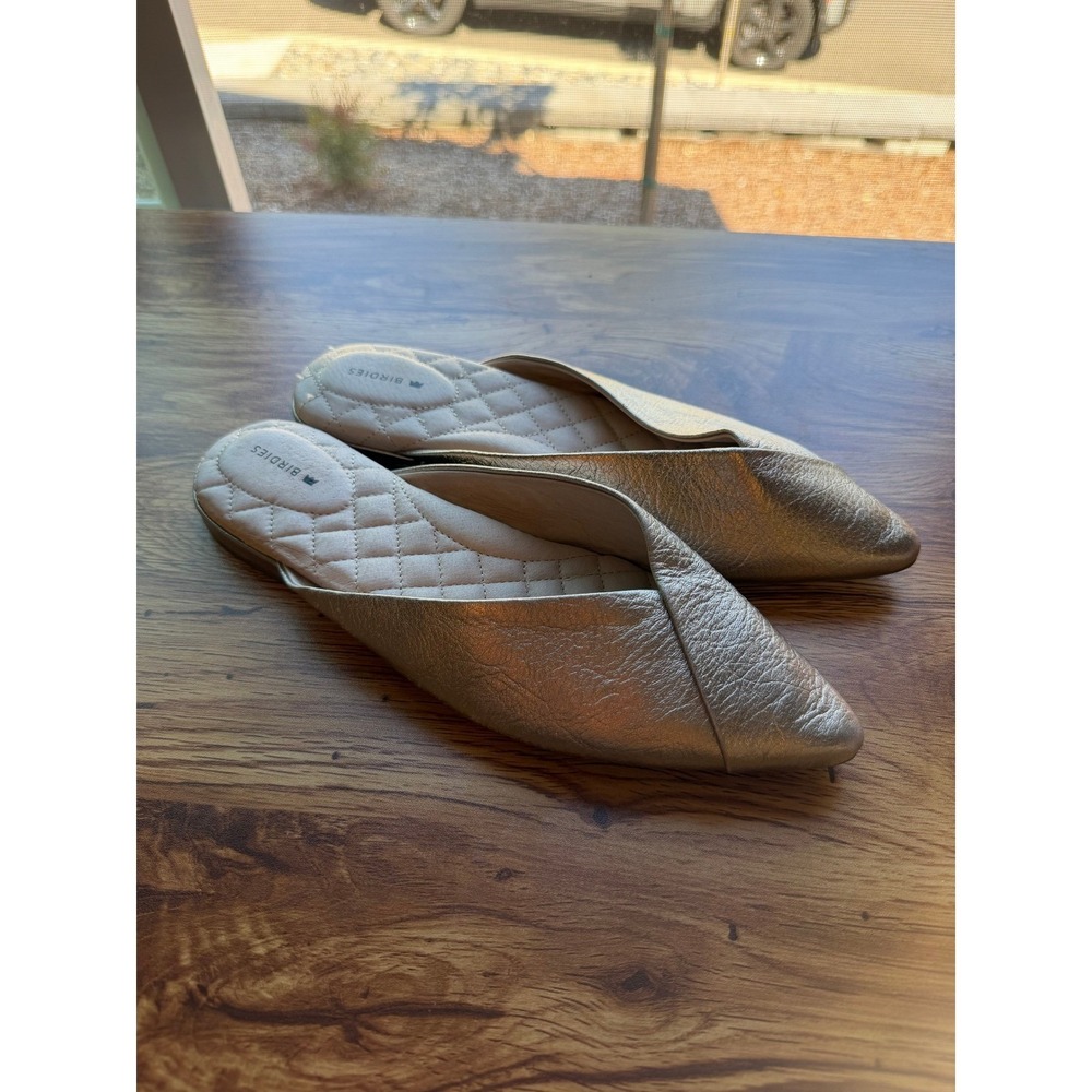 Birdies Swan Gold Metallic Leather Pointed Toe Mules Flats Women's 8